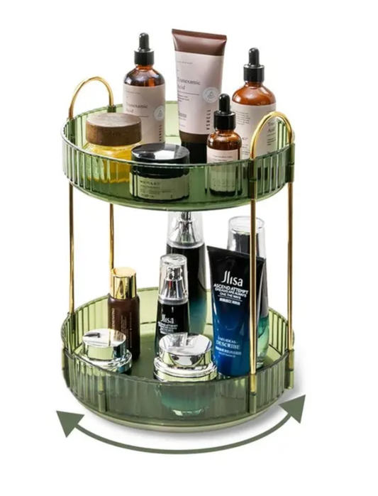 360 Rotating Makeup Organizer, Large Capacity Bathroom Organizer Countertop, 2 Tiers Make Up Organizers and Storage for Vanity, for Perfume, Skincare, Cosmetics, Lipsticks (Green, 2 Tire)