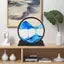 3D Dynamic Sand Art Liquid Motion, Moving Sand Art Picture Round Glass 3D Deep Sea Sandscape in Motion Display Flowing Sand Frame Relaxing Desktop Home Office Work Decor (7 inch) (Blue)