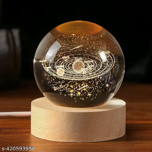 3D Planet Crystal Ball Night Light for Mother's Day, Space Galaxy Crystal Ball with Wooden Base,3D Engraved Solar System Crystal Ball with LED Light Base for Mother, Wife and Husband (Solar)