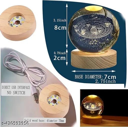 3D Planet Crystal Ball Night Light for Mother's Day, Space Galaxy Crystal Ball with Wooden Base,3D Engraved Solar System Crystal Ball with LED Light Base for Mother, Wife and Husband (Solar)