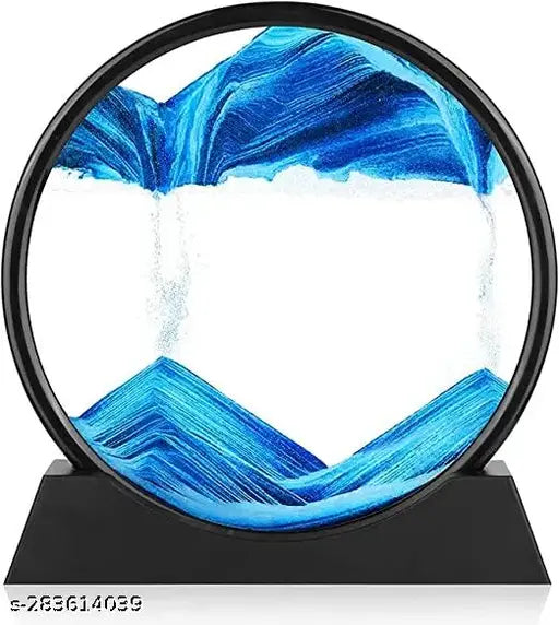 3D Dynamic Sand Art Liquid Motion, Moving Sand Art Picture Round Glass 3D Deep Sea Sandscape in Motion Display Flowing Sand Frame Relaxing Desktop Home Office Work Decor (7 inch) (Blue)