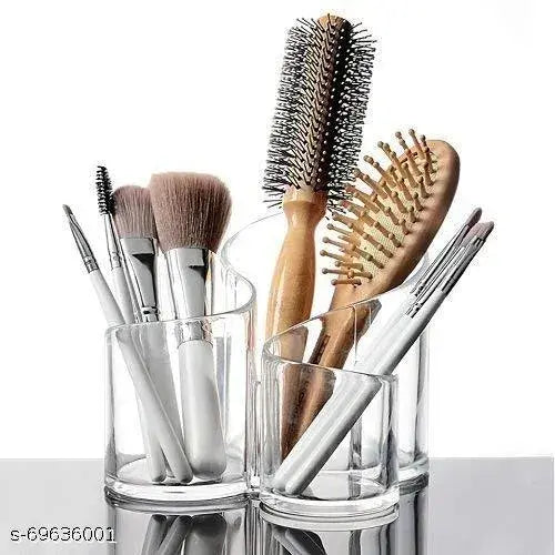 Acrylic Multipurpose 3-Compartment Makeup Accessories Desk Organizer Stand for Nail Polish/Hair Combs/Eyeliner/Makeup Brush Organisers Vanity Box